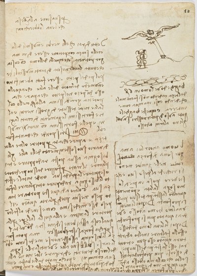 Vogelvluchtcode, c. 1505-06, blad 16 recto door Leonardo da Vinci